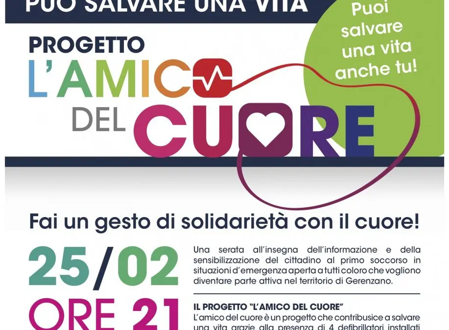 Al via il progetto “L’amico del cuore”: a Gerenzano, defibrillatori e formazione per il primo soccorso