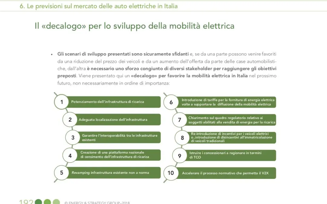 Un decalogo per lo sviluppo della mobilità elettrica in Italia