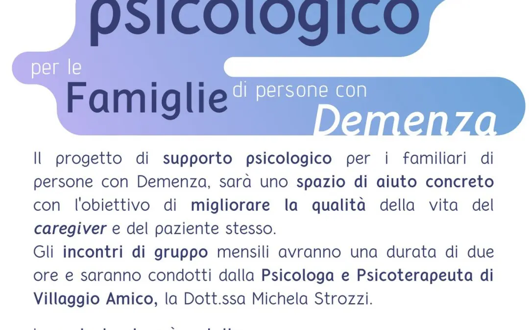 Settembre mese della demenza: a Villaggio Amico due progetti a supporto della persona con demenza e dei suoi familiari