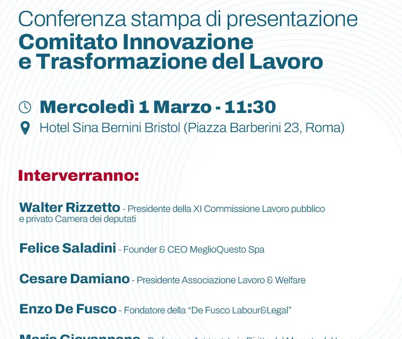 Nasce il primo Comitato di Innovazione e Trasformazione del Lavoro