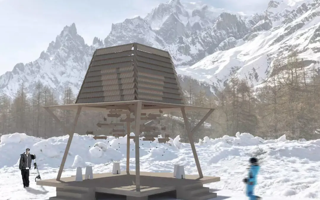 Creatività, tradizione e innovazione, a Courmayeur l’installazione “Di lì e di là”:  una struttura lignea progettata da AMDL CIRCLE per Design Weekend e realizzata in collaborazione con Milesi
