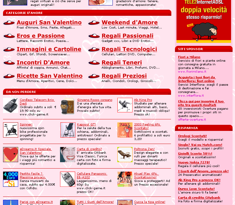 Successo oltre le aspettative in termini di utenti unici e
pagine viste
per lo speciale San Valentino