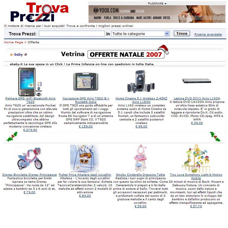 Trovaprezzi dà il via alle offerte di Natale 2007!