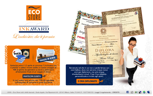 Eco Store online con “L’inchiostro che ti premia”