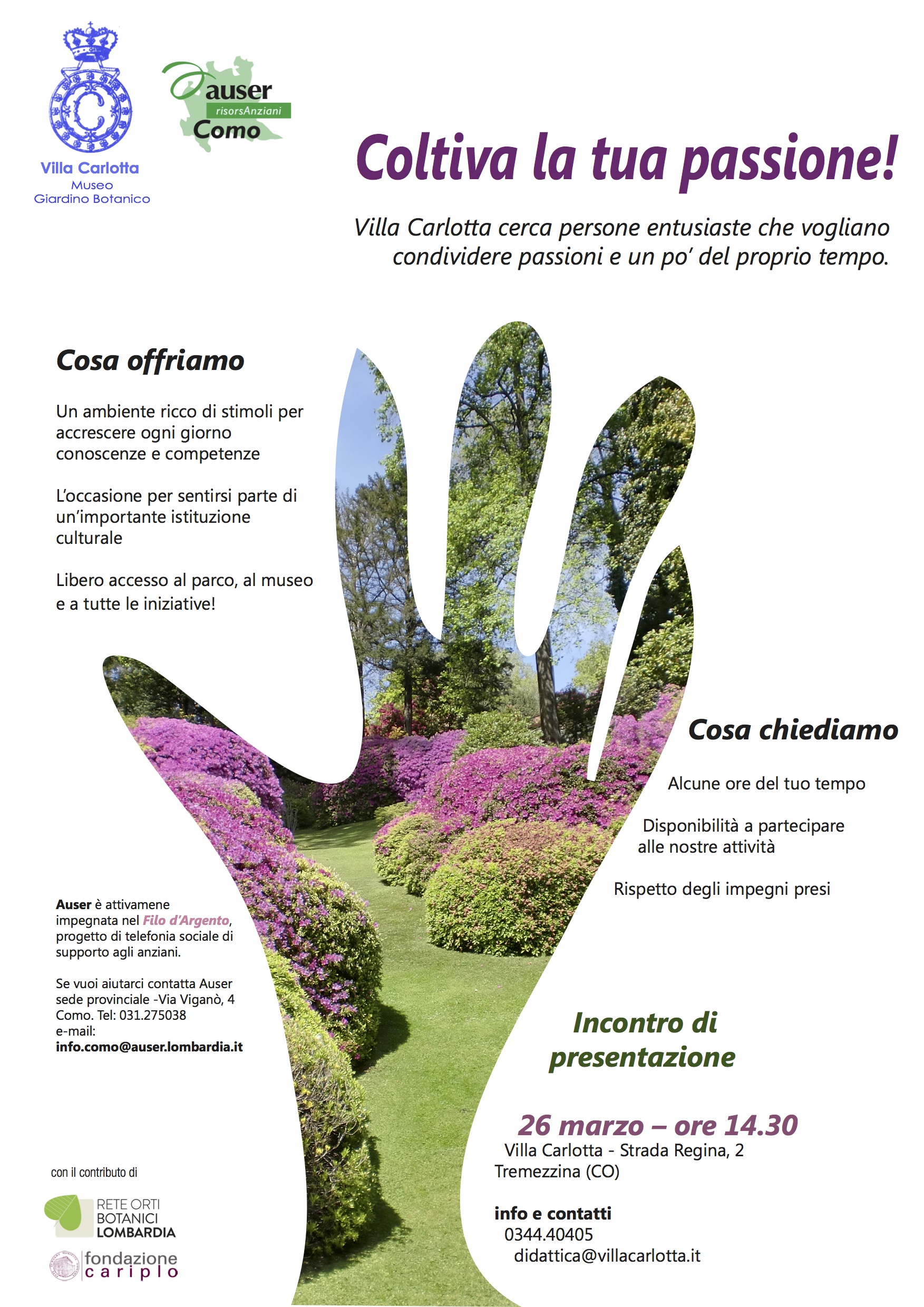 “Coltiva la tua passione”. Dopo il successo del 2013, torna a Villa Carlotta il progetto per reclutare volontari del territorio comasco