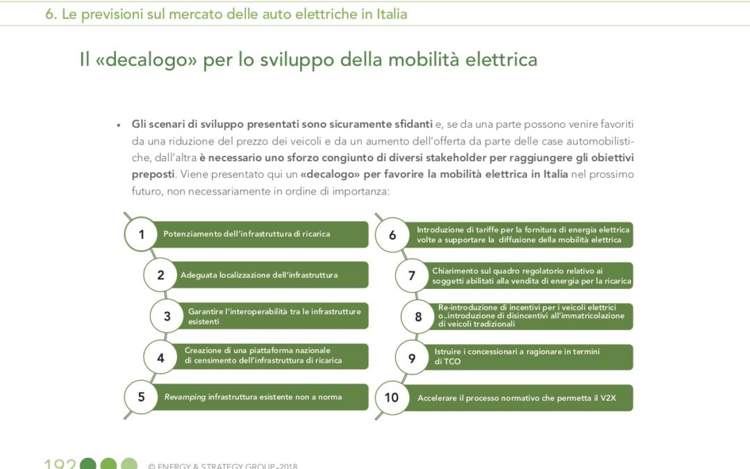 Un decalogo per lo sviluppo della mobilità elettrica in Italia