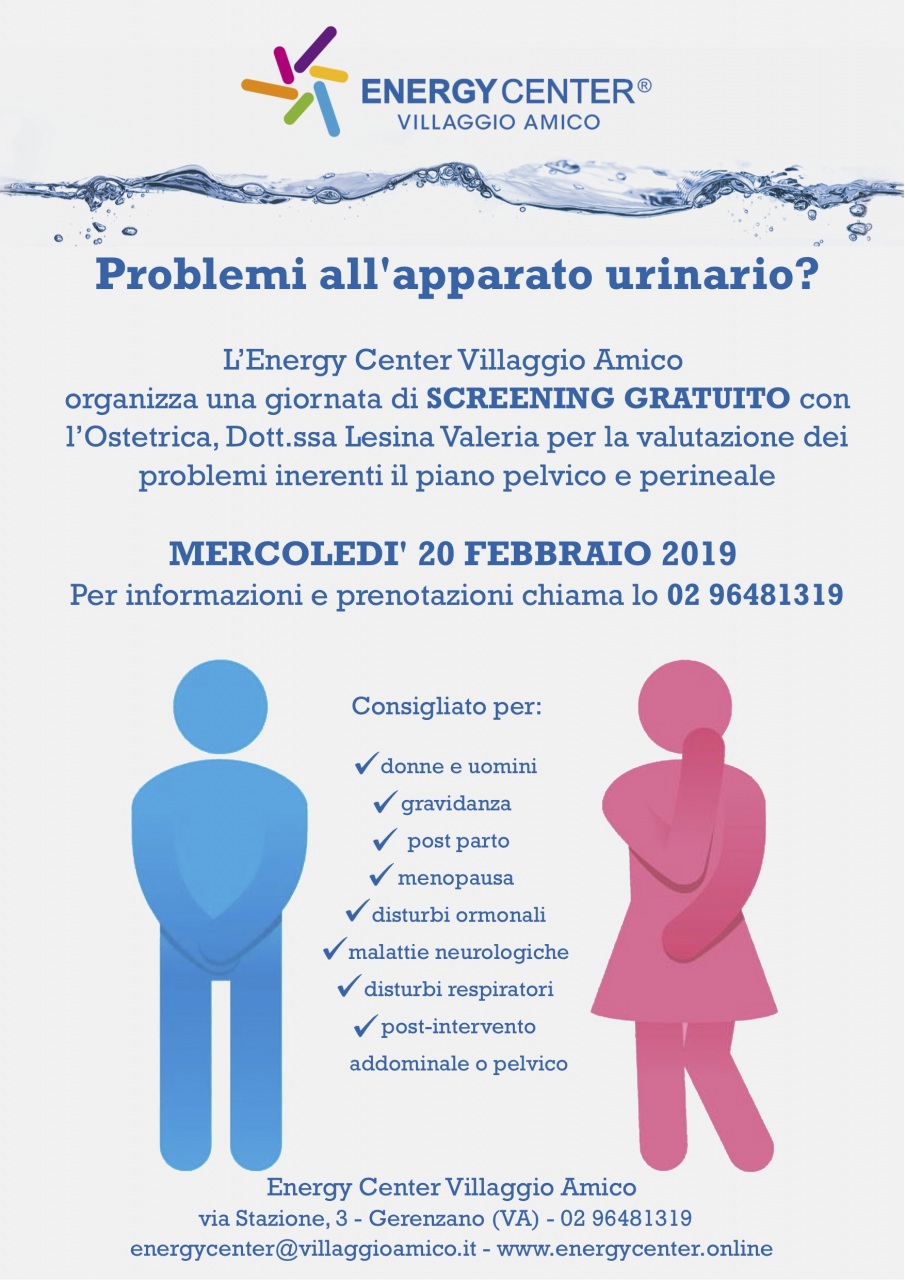 Prevenzione e cura dell’apparato urinario: all’Energy Center di Villaggio Amico uno screening gratuito il 20 febbraio