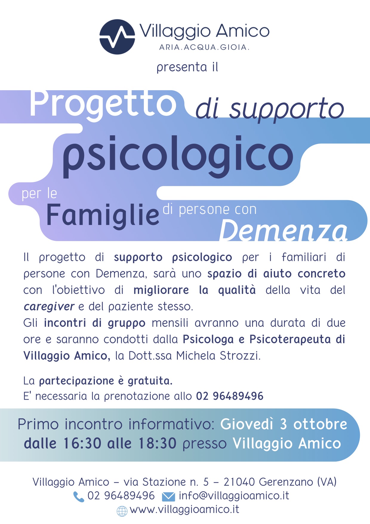 Caregiver: a Villaggio Amico un progetto per supportare i famigliari di persone con demenza