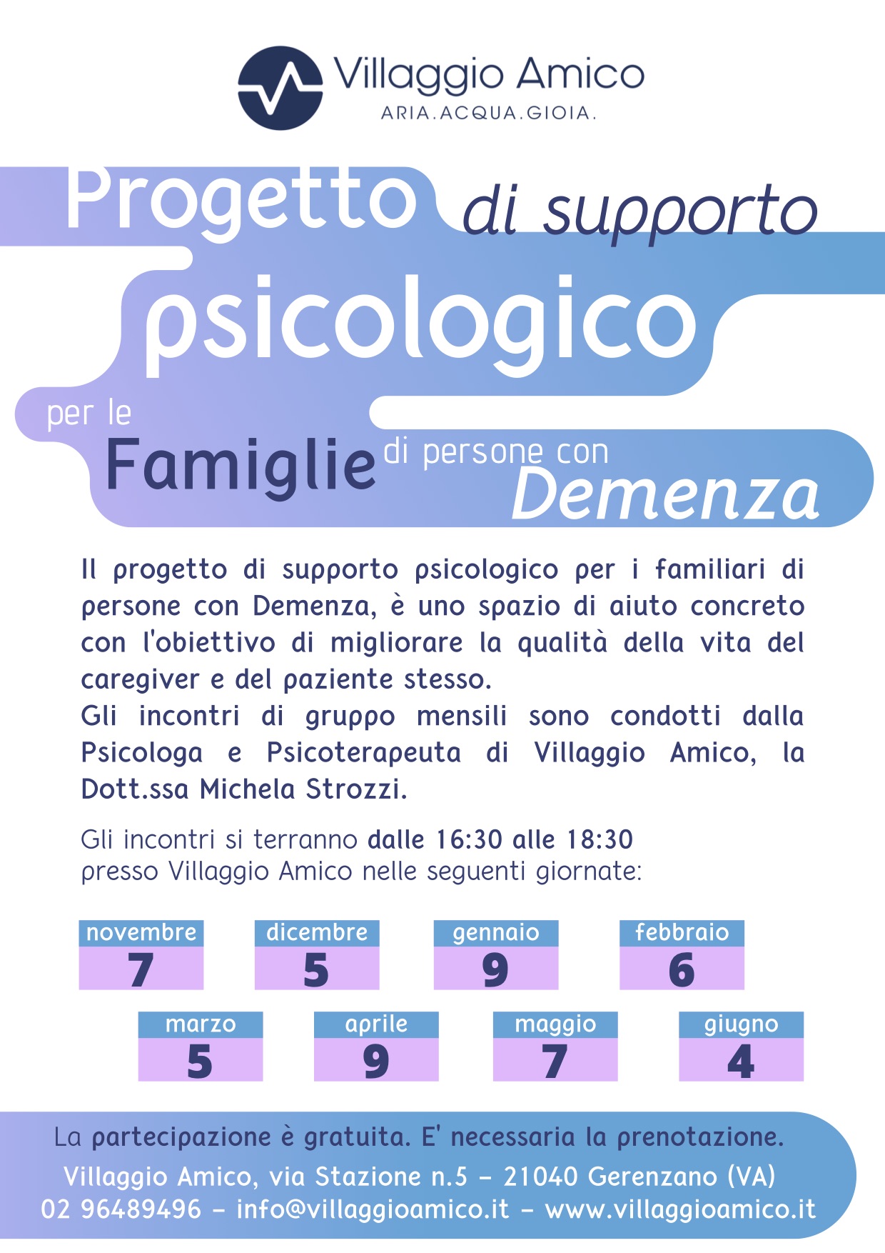 Caregiver e supporto psicologico: continuano gli appuntamenti a Villaggio Amico