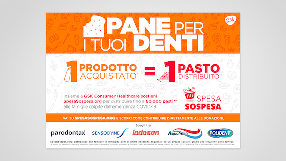 Al via la seconda edizione della campagna “Pane per i tuoi denti”:  60.000 pasti distribuiti alle famiglie in difficoltà grazie all’iniziativa  di SpesaSospesa.org con il supporto di GSK Consumer Healthcare Italia
